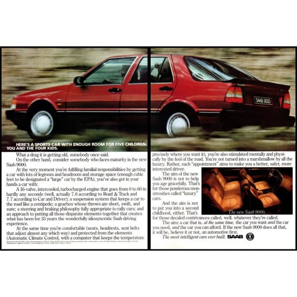 1986 Saab 9000 Sports Sedan 2 Page Vintage Print Ad Time Lapse Highway Wall Art - Picture 1 of 3